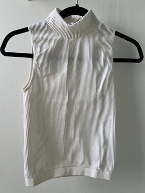 Nameless Ribbed Sleeveless Mock Neck Tank - Ivory/Cream